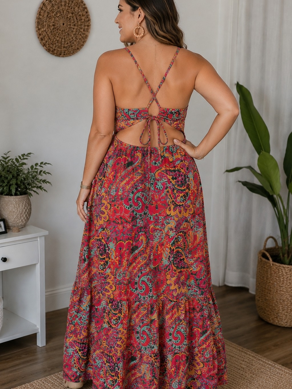 Brand New Boho Paisley Halter Maxi Dress Approx. XL Size 14 Lightweight New - Picture 2 of 13